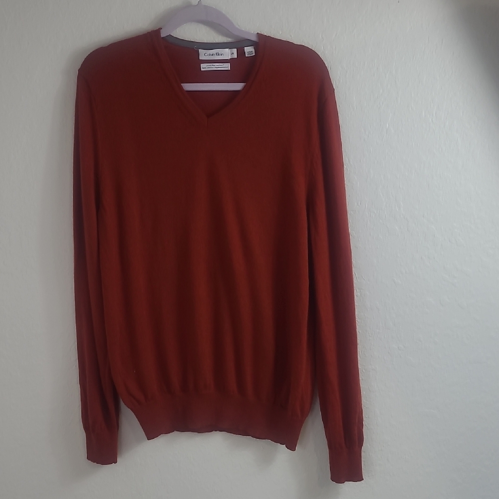 Calvin Klein Men's Rust Sweater 100% Merino Wool Size Large